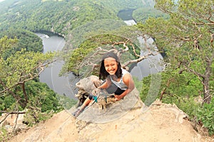 Girl with cat on view on river Vltava - Vyhlidka Maj photo