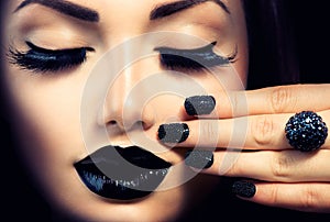 Girl with Caviar Black Manicure