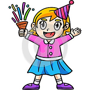 Girl Celebrating New Year Cartoon Colored Clipart