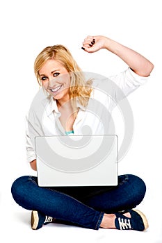 Girl Celebrating Success With Laptop