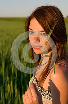 Girl and cereal crop