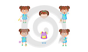 Girl Character Feeling Sadness and Happiness Vector Set