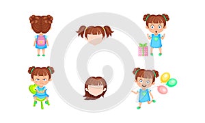 Girl Character Feeling Surprised and Angry Vector Set