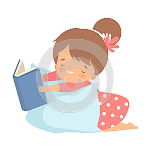 Girl Character Lying on Pillow and Learning How to Read