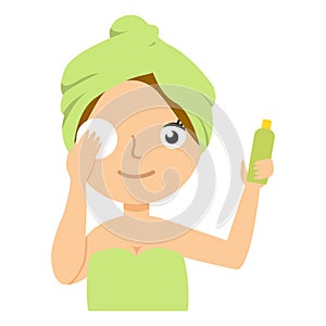 Girl character remove make up. Vector flat cartoon illustration