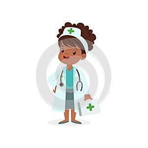 Girl character think of joining medical profession. Job for helping people. Flat vector illustration