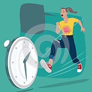 Girl chasing of time clock