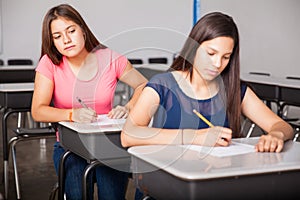 Girl cheating in a test