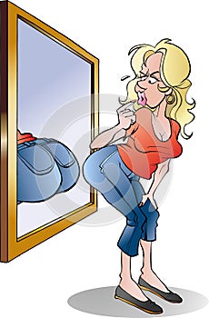 A girl checking her behind in the mirror