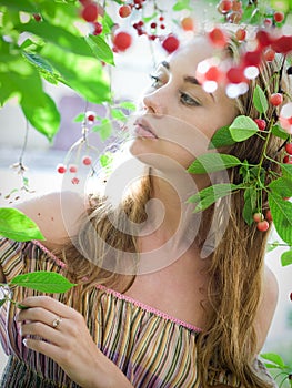 Girl in cherry garden