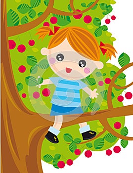 Girl on cherry tree