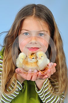Girl and chickens