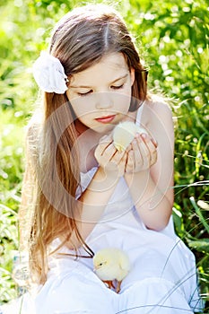 Girl with chickens