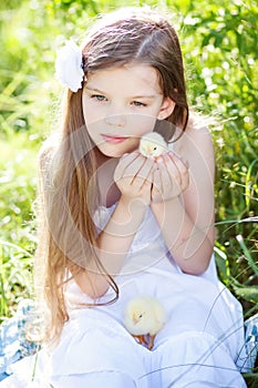 Girl with chickens