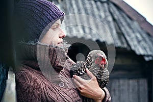Girl with chiken, healthy life