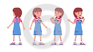 Girl child 7 to 9 years old, female school age kid standing