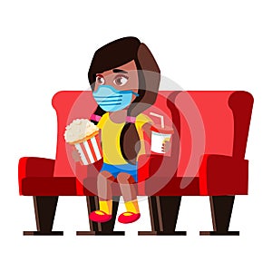 Girl Child In Facial Mask Resting In Cinema Vector
