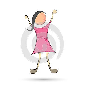 Girl child illustration vector happy unhappy poor cute baby hands up girl icon element