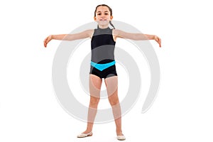 Girl child practice and doing rhythmic gymnastics portrait, white background