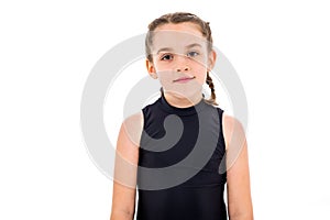 Girl child practice and doing rhythmic gymnastics portrait, white background