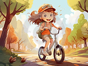 girl child rides a bike in the park