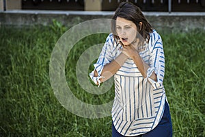 Girl chocking during feeding