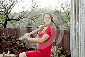 Girl Chopping Firewood