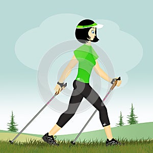 Girl with chopstick for nordic walking
