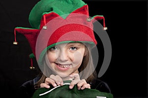 Girl in Christmas Elf hat