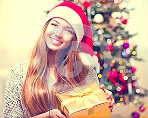 Girl With Christmas Gift Box