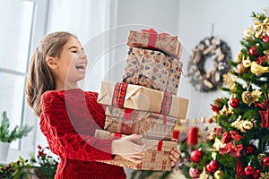 Girl with Christmas presents