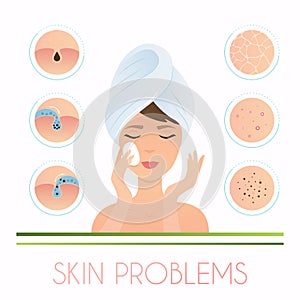 Girl cleaning and care her face. Skin problems solution, home re
