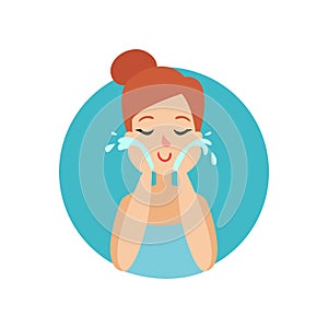 Girl cleaning her face with foam, woman caring for herself, healthy lifestyle vector Illustration