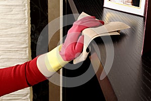 Girl cleaning the house photo