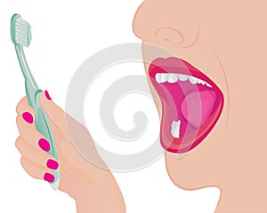 A girl cleaning teeth. Oral hygien
