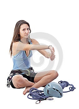 Girl in climbing equipment