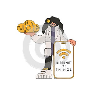 Girl with cloud server, internet of things storage.