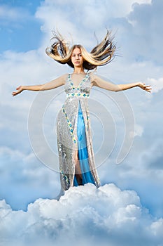 The girl is in the clouds