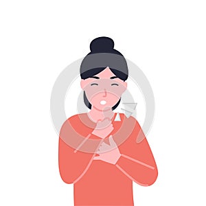 Girl clutching her chest and coughing