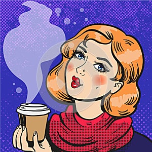 Girl with coffee pop art comics