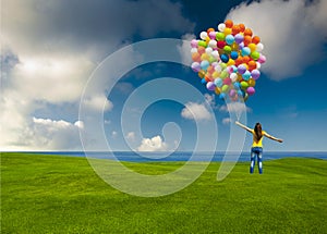 Girl with colorful balloons