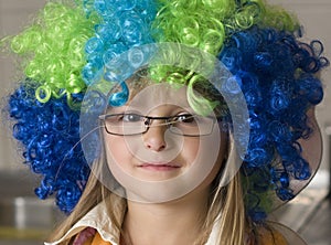 Girl in colorful funny wig