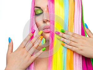 Girl with Colorful Hair and Nail polish