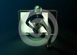 Girl coming out of tv. 3d illustration