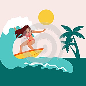 Girl conquers the wave tropical beach raging ocean photo