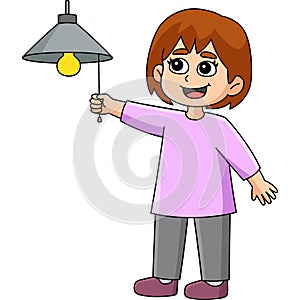 Girl Conserving Energy Cartoon Colored Clipart photo