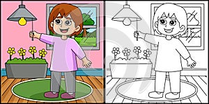 Girl Conserving Energy Coloring Page Illustration photo