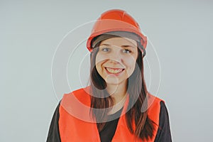 Girl construction worker, road worker or longshoreman
