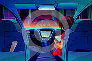 Girl control smart car inside vector illustration