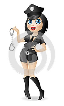 girl cop holds in hands handcuffed